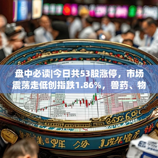 盘中必读|今日共53股涨停，市场震荡走低创指跌1.86%，兽药、物流板块逆势大涨