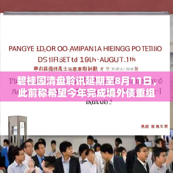 碧桂园清盘聆讯延期至8月11日，此前称希望今年完成境外债重组