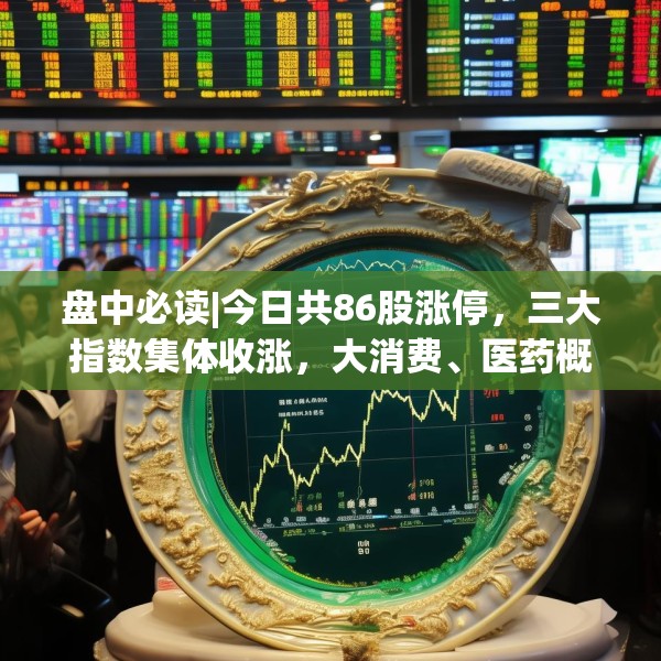 盘中必读|今日共86股涨停，三大指数集体收涨，大消费、医药概念迎来爆发