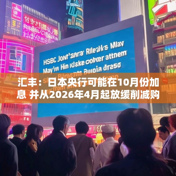 汇丰：日本央行可能在10月份加息 并从2026年4月起放缓削减购债步伐