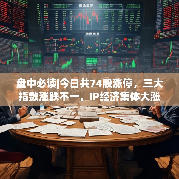 盘中必读|今日共74股涨停，三大指数涨跌不一，IP经济集体大涨